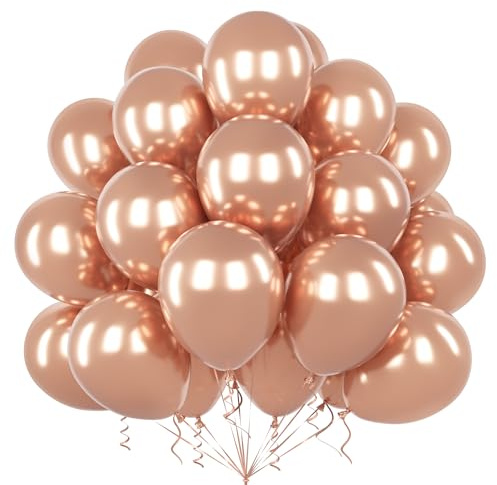 Teselife Globos Metal Oro Rosa, 50Piezas 12Pulgadas Oro Rosa Metal Helio Globo Mujer Niña Mujer Chico Cumpleaño Aniversario Boda Propuesta Graduación Compromiso Despedida Soltera Valentín Baby Shower