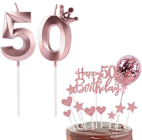 Bolosa Geburtstagskerzen Zahlen 50, Tortendeko 50 Geburtstag, 50 Geburtstag Frau Deko, Kerzen Geburtstag, Tortendeko Geburtstag für 50 Geburstagstorte Deko Jungen Mädchen Mann Frau(Roségold 50)