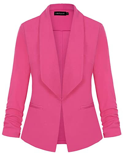 LADI TREND Blazer da donna aperto sul davanti, casual, maniche a 3/4, giacca da lavoro da ufficio, collo sciallato, con tasche, F-rosa Rosa, M