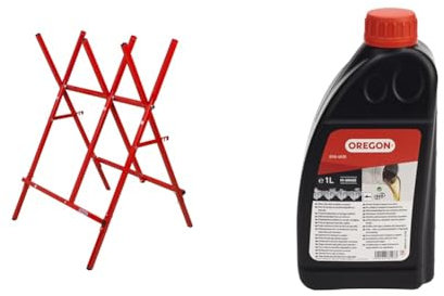 Oregon - Chevalet de Sciage en Acier, Repliable et Ajustable, Bûches de 27 cm de Large Maximum (584145) & Huile pour Chaîne et Guide-Chaîne de Tronçonneuse, 1 L (O10-4935)