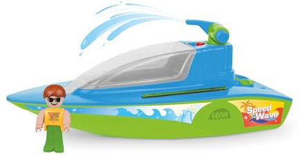 Lena BOAZZ Sportboot 36 cm, Spielzeugboot Indoor und Outdoor, für Kinder ab 2 Jahren, mit Wassertank und Spritzfunktion, in Buntem Schaukarton, grün