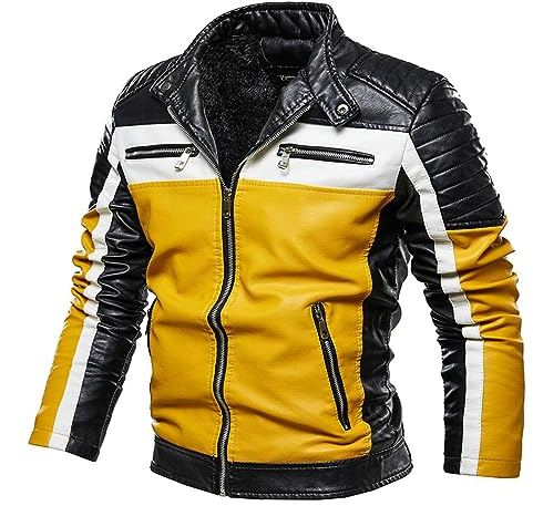 Duohropke Motorradjacke Herren Leder Wasserdicht Vintage Bikerjacke Stehkragen 5XL Motorrad Jacke Schwarz Motorradbekleidung Reißverschluss Winddicht mit Protektoren Kunstlederjacke Bomberjacke