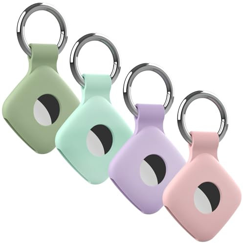 4 Pack Holder Case Compatible with Tile Mate 2022 2024 Tracker, Anti-Scratch Finder Protective Cover for Tile Tracker with Key Ring, Silicone Tile Keychain for Pets,Keys(Cyan Green Pink Purple)