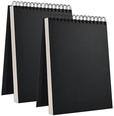 2 PCS A4 Skizzenbuch, 160 g/m² Skizzenbuch mit Spiralbindung, 60 Blatt / 120 Seiten Sketchbook, Hochwertiges Zeichenbuch für Profis geeignet für Malerei und Skizzieren, Schwarze Abdeckung