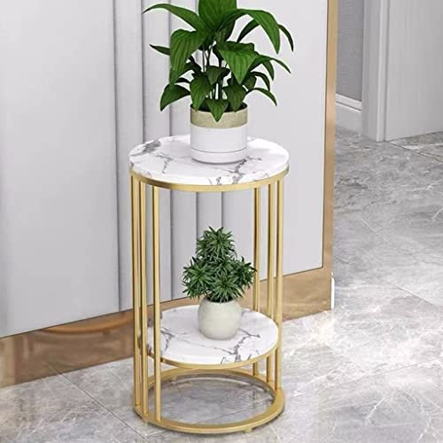 Moderner Pflanzenständer aus Metall, 2 Etagen, Eckregal für Blumentöpfe, stilvoller Tisch für Wohnzimmer, Balkon, Terrasse, Garten und Eingangsbereich, goldfarben