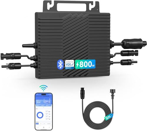 iRnergy Mikrowechselrichter 800W, PV Wechselrichter Balkonkraftwerk 600W Solar Microwechselrichter MPPT 95,8%, 5 Meter AC-Kabel, WLAN BT für Solarpanele