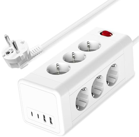 HITRENDS Multiprise de table 18 en 1 USB C, multiprise 12 compartiments avec interrupteur et 4 USB, prise de distribution, montage mural/montage sur table, multiprise Schuko USB pour la maison, le