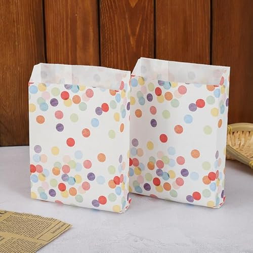 100 Stück Papiertüten Geburtstagstüten Geschenktüten - Mitgebsel Tüten Candy Bar Tüten Bunt mit Aufkleber für Hochzeit Party 19 x 13 x 3.5 cm