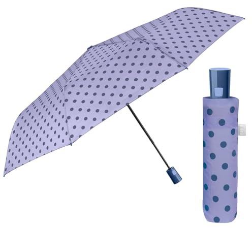 PERLETTI Ombrello Pieghevole Automatico Donna a Pois - Ombrellino Antivento Compatto Piccolo Resistente - Ombrello Mini da Viaggio Borsa Ragazza Colori Pastello - Diametro 96 cm (Viola a Pois)