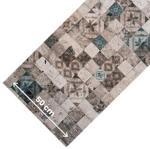 OLIVO.shop Küchenläufer, rutschfest, waschbar, Teppich für Küche aus PVC, schmutzabweisender Gummi, moderner Küchenläufer, nach Maß JOKE (MOSAIC Blau, 50 x 380 cm)