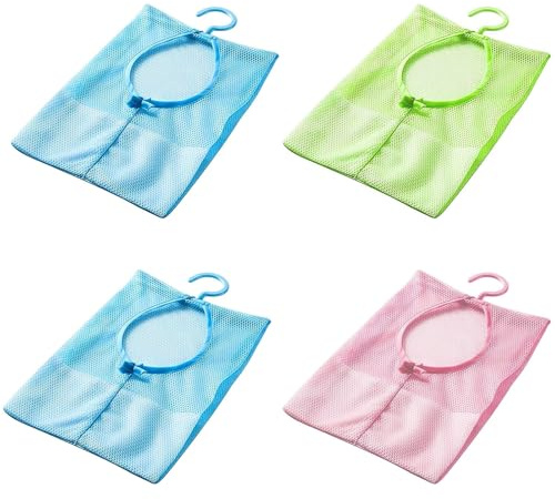 Syylqyr 4 PCS Peg Bags for Washing Line Peg Bag for Washing Line with Hanger, Mesh BreathableMultifunctional Basket with Hanger for Storage Clothes Socks Clothespins Toiletries (Pink Green Blue)