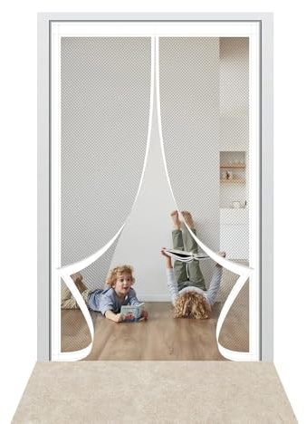 Moustiquaire de Porte Magnétique 209 x 189 cm Garde L'Air Frais à L'Intérieur Moustiquaire Fenêtre Magnetique Aucun Perçage N'Est Nécessaire pour Porte Exterieur/Balcon/Terrasse, Blanc