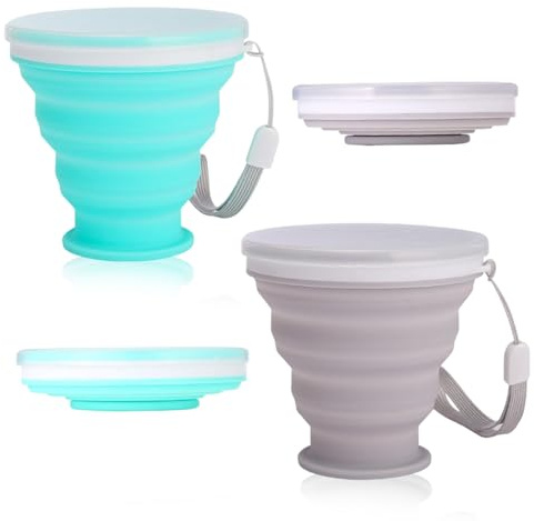 FMPXYYA Vaso Plegable Silicona 2 Unidades 200 ml portátil con Tapa y Cuerda, Vaso Compacto para Viaje Camping Senderismo Picnic Playa Actividades al Aire Libre