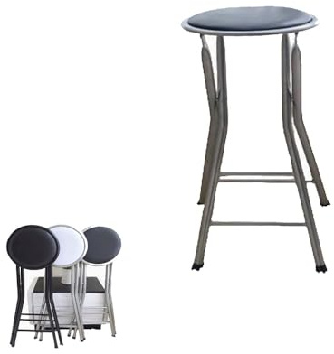 MACAGGTNTU Sgabello Pieghevole Da Esterno 60 70cm Sgabello Alto Da Bar Pieghevole In Metallo, Sedia Pieghevole Con Seduta Imbottita E Poggiapiedi(Black,70cm/28in)