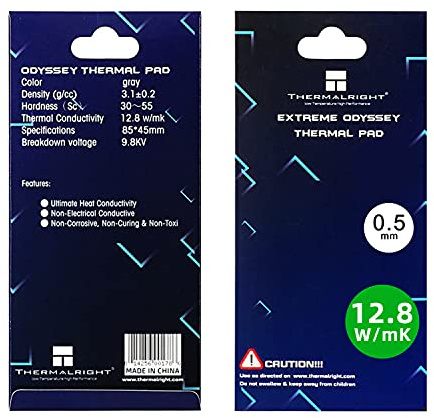 Thermalright Thermal Pad 0.5mm 12.8 W/mK, 85x45x0.5mm, Non Conductive Highly Efficient Heat Resistance, Odyssey Silicone Thermal Pads for PC PS5 PS4 Laptop Heatsink GPU/CPU/SSD/IC/VRAM/LED Cooler