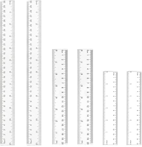 6 Pcs Plastic Ruler Set, 6, 8, 12 Inches (15, 20, 30cm) Ruler Measuring Tool, Clear Transparent Straight Ruler with Metric and Imperial Markings Ruler for Student School