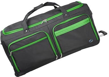 Aerostar 32 Large Lightweight Duffle 2 Wheel Travel Bag Holdall Suitcase Check-in Luggage Ironpath (122L, Black/Green)