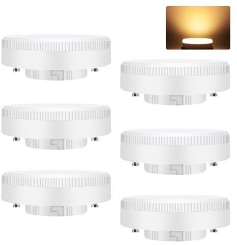 GBLY Lot de 6 ampoules LED GX53 : lumière blanc chaud 3000 K, ultra-minces (74 x 25 mm), éclairage de placard, plafonnier, 5 W, sans scintillement, 230 V, non dimmable