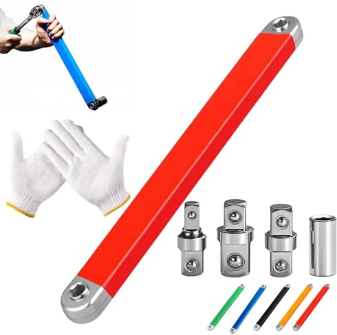 Clé d'extension déportée professionnelle pour clé à chocs, rallonge de cliquet compacte et résistante aux chocs avec adaptateurs 1/4, 3/8 et 1/2 pour espaces restreints et couples élevés (Rouge)