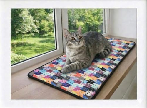 Cuscino per davanzale della finestra con motivo topo, impermeabile, confortevole e stabile, con 2 strisce autoadesive (Meow, 70 x 30 cm)