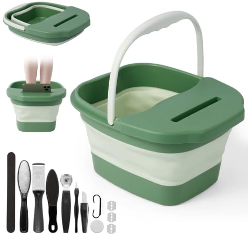Baignoire de pieds pliable, bain de pieds 11 en 1 avec fonction massage | lime à pieds en acier inoxydable et extracteur de callosités, bain moussant pour pédicure, détente et soulagement