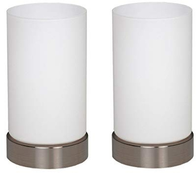 Trango 2er Pack 2017-01-2 LED Nachttischlampe Glas Tischleuchte *Paula* inkl. je 1x E14 LED Leuchtmittel 3000K warmweiß, Lampe, Fensterbank, Tischlampe, Nachttischleuchte für Schlafzimmer