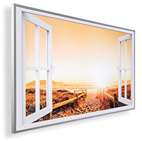 Könighaus Bildheizung 450 W - Smart Thermostat - 5-12 m² | Schwarz-Weiß-Bilder, Motiv: 227. Fenster offen, TÜV SÜD, 5 Jahre Garantie, doppelter Überhitzungsschutz, Wandheizung