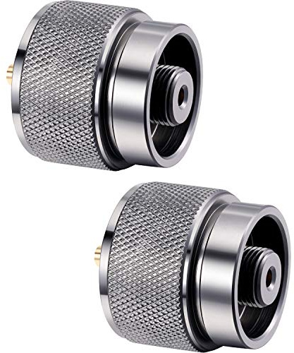 Hotop 2 Pieces Camping Stove Adapter 1 Lb Propane Small Tank Input EN417 Lindal Valve Output Outdoor Cylinder LPG Canister Adapter (Silvery)