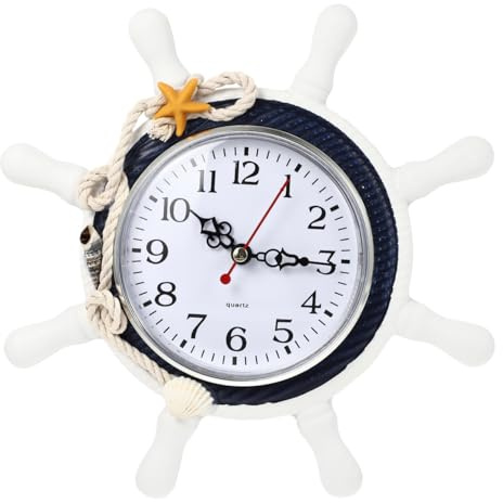 BESPORTBLE Orologio da parete a forma di ruota di nave orologio da parete decorativo da spiaggia per camera da letto nautica decorazione (colore casuale)