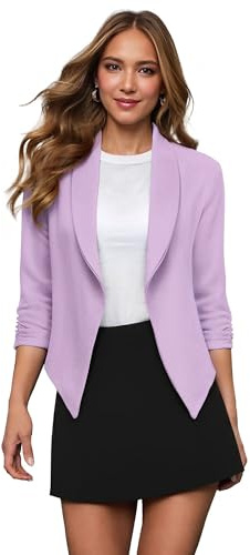 Hybrid & Company Damen-Blazer, leger, Arbeit und Büro, offene Vorderseite, Schal mit 3/4-Ärmeln, Flieder, S