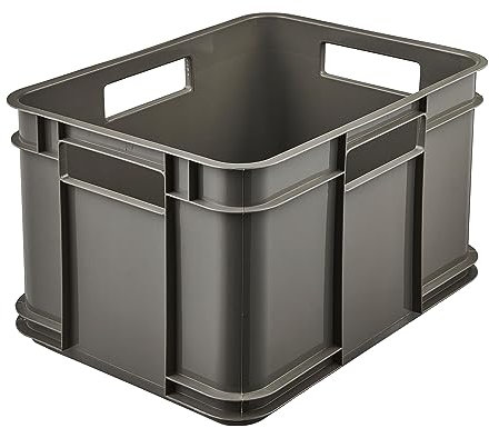 keeeper Storage Container with Carrying Handles, Euro-Box M, Procyclen, 16 litres, Bruno Eco Line, Gray