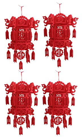 Asiatischer Lampion Rot Chinesische Laterne Ornamente Dekorationen: 4Pcs Lunar New Year Frühling Festival Jahr von Hochzeit Non Woven Fu Anh?nger 44X28cm Weihnachten Dekoration