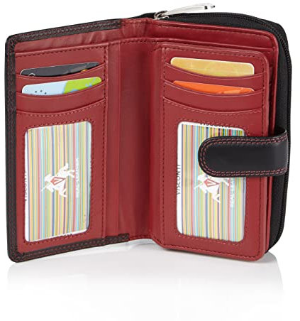 VISCONTI Bifold Leder Damen Geldbörse Colorado Combination Leather Mehrfarbig Purse (CD-22) RFID, Schwarz/Rot (Black/Red), Large