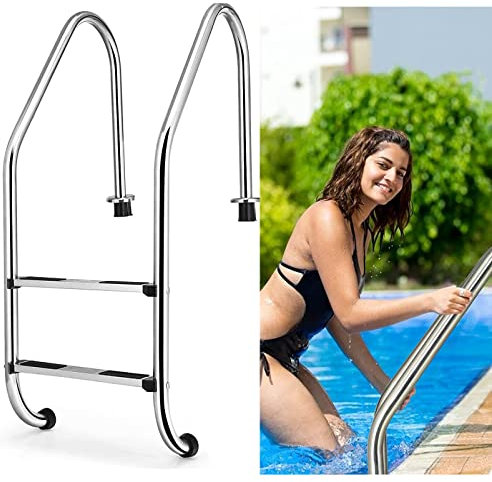 Lsoiup Échelle de Piscine, échelle de Piscine en Acier Inoxydable 304 Anti-dérapant Anti-Rouille dans Les piscines enterrées avec pédale à 2 marches pour Bains en Plein air