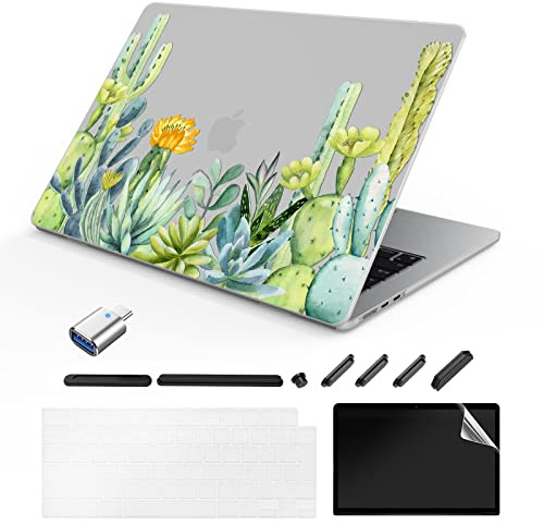 TeDaWen Kompatibles MacBook Air 13,6 Zoll Hülle 2022-2026 Release Modell: M4 A3240/A3449 M3 A3113 M2 A2681 Chip, Bedrucktes Muster Hartschale Laptop Hülle für MacBook Air 13,6 Zoll，Plant Cactus A3