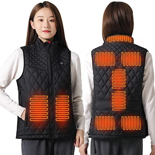Oneshlee Giubbotto termico da donna, elettrico, giacca riscaldante, con riscaldamento, caldo gilet riscaldato, temperatura regolabile per la caccia all'aperto, Nero , XS
