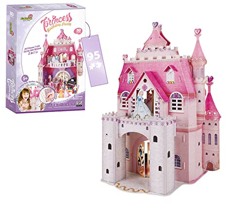 3D-Pussel Barn - Prinsessan Födelsedagsfest | Slott Prinsessor 95 Bitar | 44,2 cm | 524 Klistermärken | 5 År Eller Äldre | 2 i 1