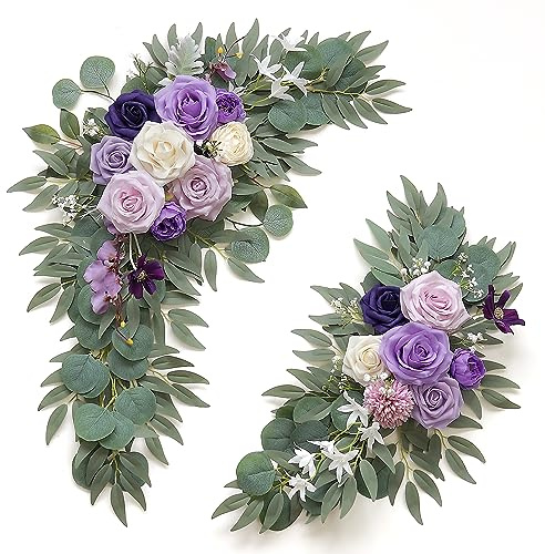 Olalaka Kunstblumen-Girlande, 2 Stück, für Hochzeit, Willkommensschilder, Blumendekorationen, lila Hochzeitsbogen Blumen für Hochzeitszeremonie (Flieder & Lila & Creme)