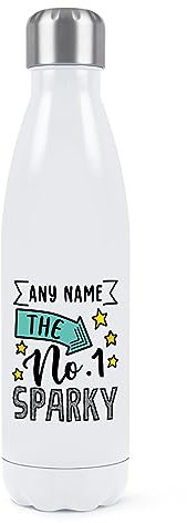 Personalisierte Nr. 1 Sparky Name Doppelwandige Wasserflasche Isolierte Edelstahl Sportgetränke 500 ml Weiß