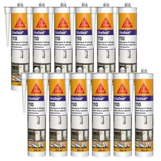 Lot de 12 mastics silicone SIKA SikaSeal 110 Menuiserie & Vitrage - Blanc PVC - 300ml