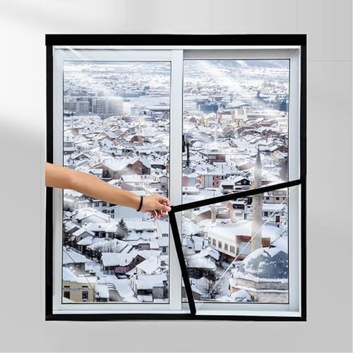 Wärmeschutzvorhang,Durchsichtig Thermo Vorhang,Winter Kälteschutz Warmer Vorhänge,Multifunktions Dichtung Plane für Fenster,mit Selbstklebende Bänder,Ohne Bohren,Anpassbar (120x200cm)