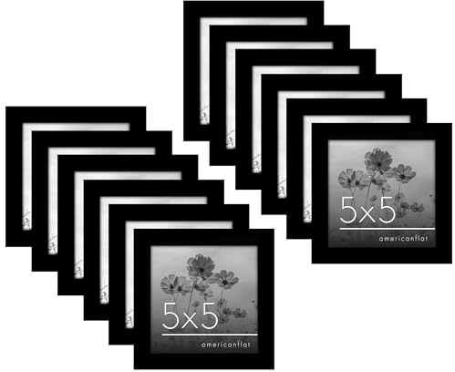 Americanflat 5x5 Picture Frame with Polished Plexiglass - Set of 12 - Signature Collection - Picture Frames with Engineered Wood - Square Frame for Tabletop and Wall Display - Black