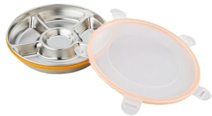 Geteiltes Serviertablett mit Deckel Snack Gemüsetablett Edelstahl 5 Fächer Platte Snackboxen Behälter