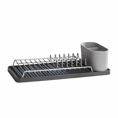 ReBorn - Recycled Dish Draining Rack - Kitchen Sinkside Drainer - Holds up to 6 Plates - Removable Cutlery Basket - Stainless Steel Rack - Made in Britain (Grey, Compact)