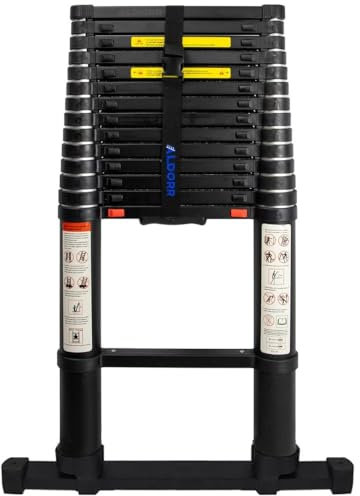 ALDORR Professional 5,20M Teleskopleiter aus Hochwertigem Aluminium - mit Teleskopische Stabilisierungsstange - Belastbarkeit Bis zu 150kg - Soft-Close-System - Sicher und Zuverlässig (EN131)