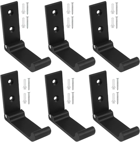 SINJEUN 6 Ganchos Colgadores de Pared Plegables para Ropa, Ganchos Plegables Colgadores, de Aleación de Aluminio, para Pared, Cocina, Baño, Chaqueta, Toalla, Llaves, Bolsos, 75 x 25 x 67 mm, Negro