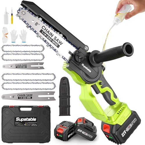 Supstable Mini Chainsaw Cordless 8 Inch & 6 Inch Brushless, Electric Power Chain Saw with 2×4000mAh Batteries, Handheld Portable Wood Pruning Saws for Garden Courtyard Tree Trimming Cutting