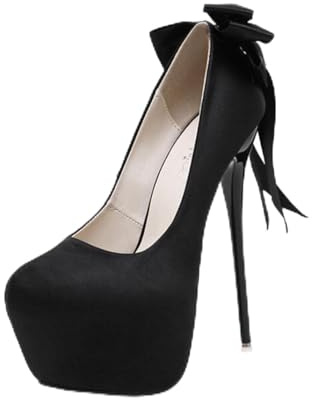 Omeslike 6.30 pouces/16cm Femmes Sexy Talons Hauts Mode Bout Rond Stiletto Chaussures De Mariée Robe De Soirée Partie Pompes Confortables pour Femmes,Noir,45 EU