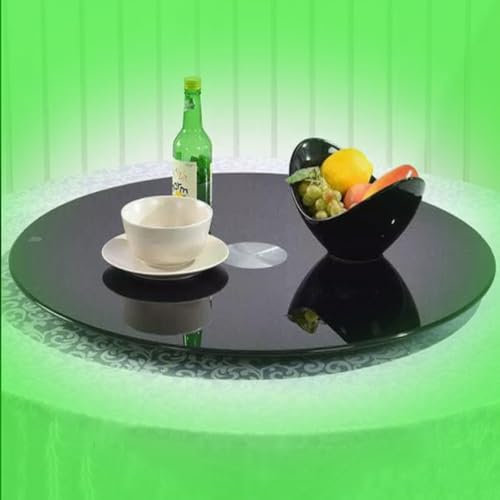 QSPNVFB 50cm Noir Lazy Susan Plateau Tournant en Verre, 70cm Blanc Assiette De Service Rotative pour Table À Manger, Assiette Présentation Pâtisserie(Black,50cm(20inch))