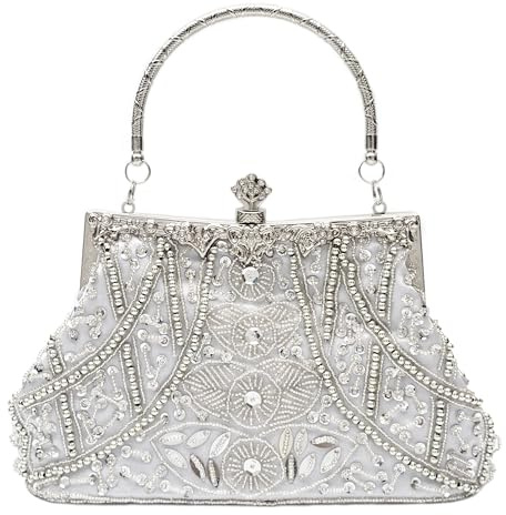 lapulio Abendtasche im Vintage-Stil mit Blumenmuster, Perlen, Pailletten, elegante Clutch für Damen, für Bräute, Bälle, Partys und formelle Anlässe